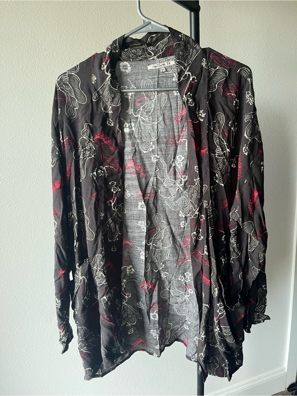 Lightweight Black Floral-Print Open Front Jacket
